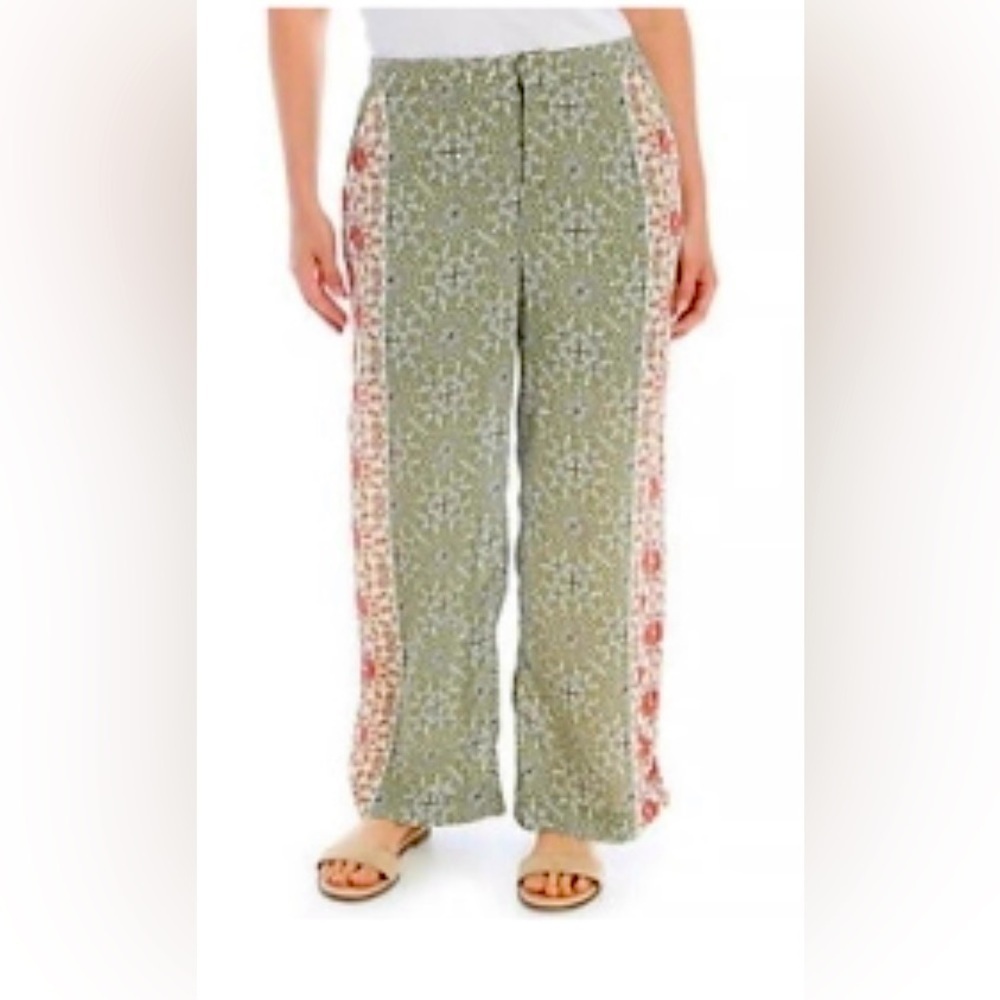 NWT Kamari Blue Multicolor Floral Wide Leg Pants, Size L